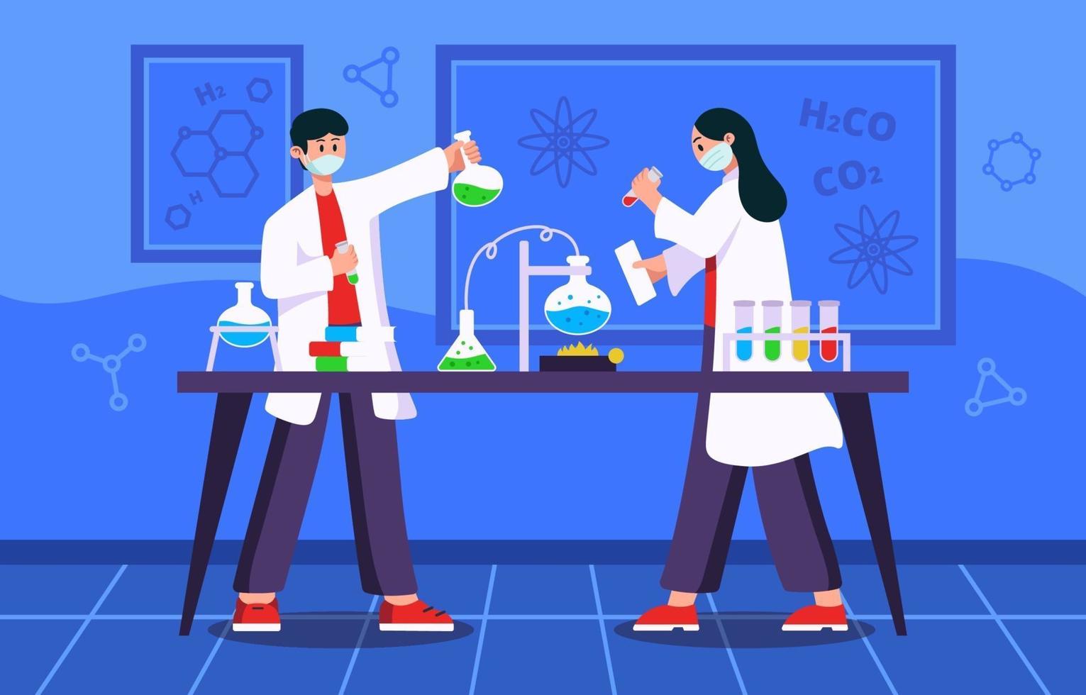 estudiantes aprendiendo ciencias en la clase de química vector