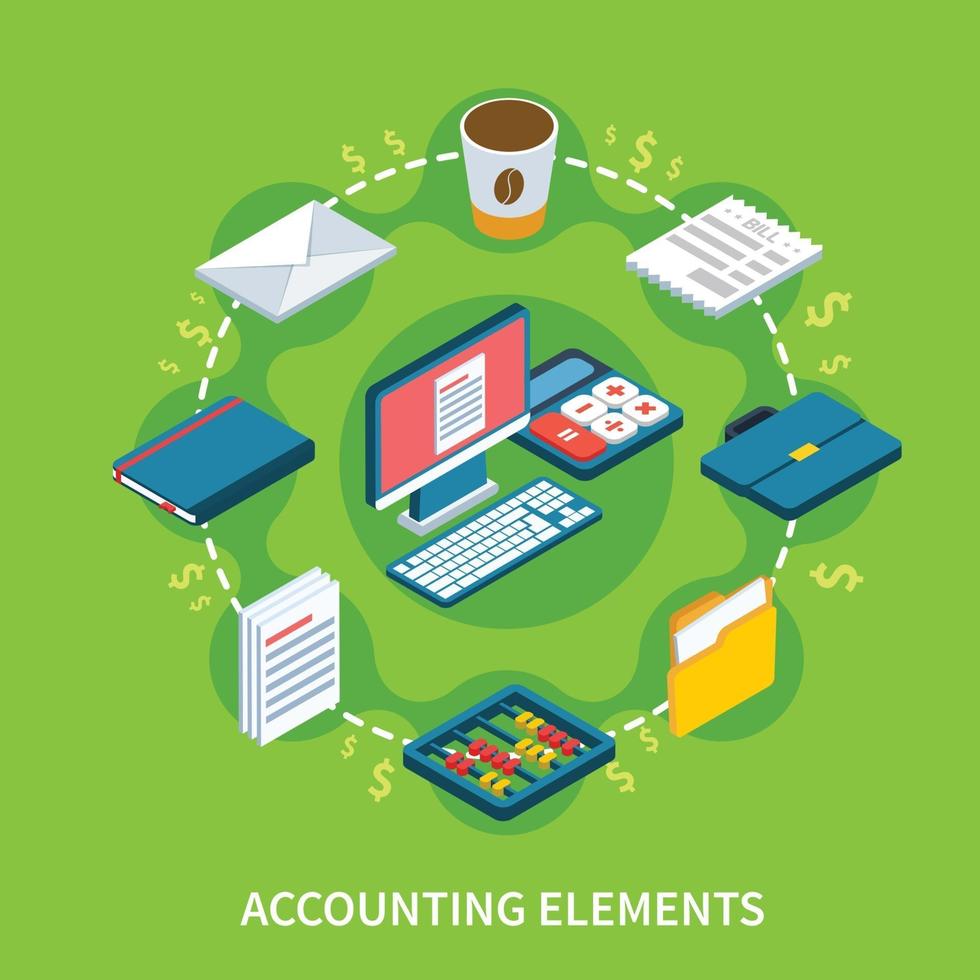 Accountancy Isometric Round Composition Vector Illustration