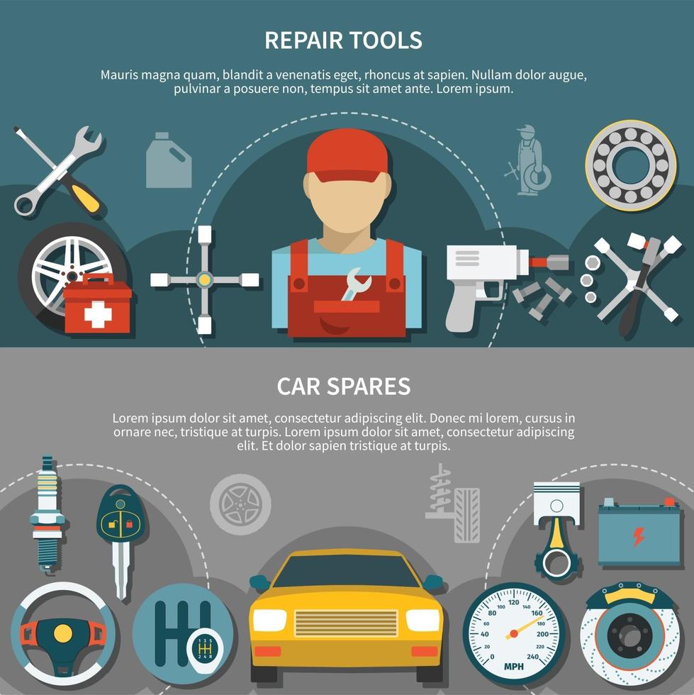 Tire Service Banners Set Vector Illustration
