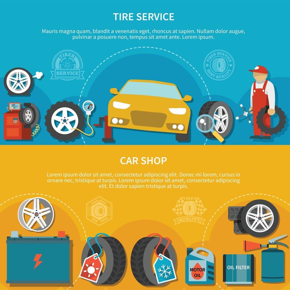 Ilustración de vector de banners de servicio de neumáticos