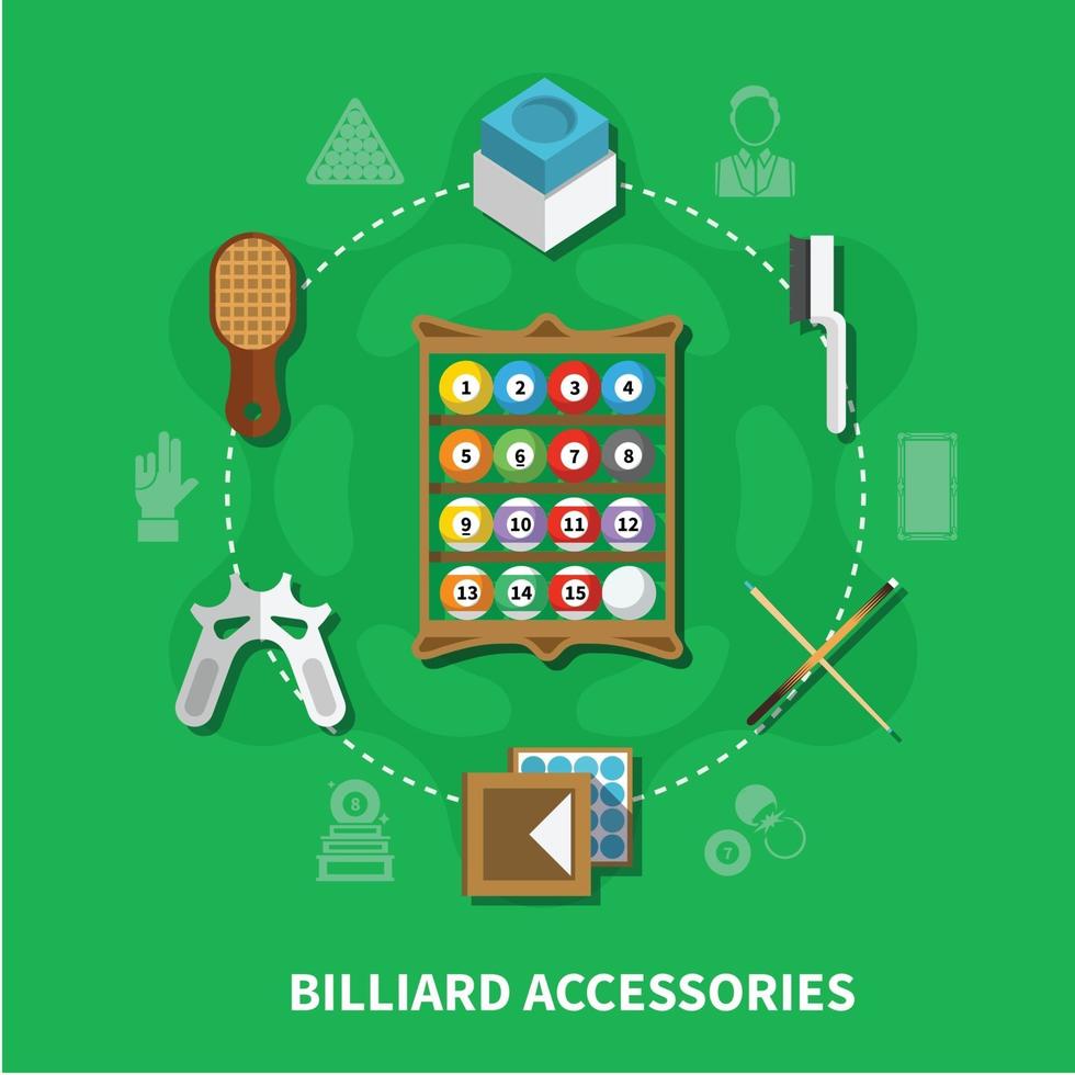 Billiard Accessories Round Composition vector