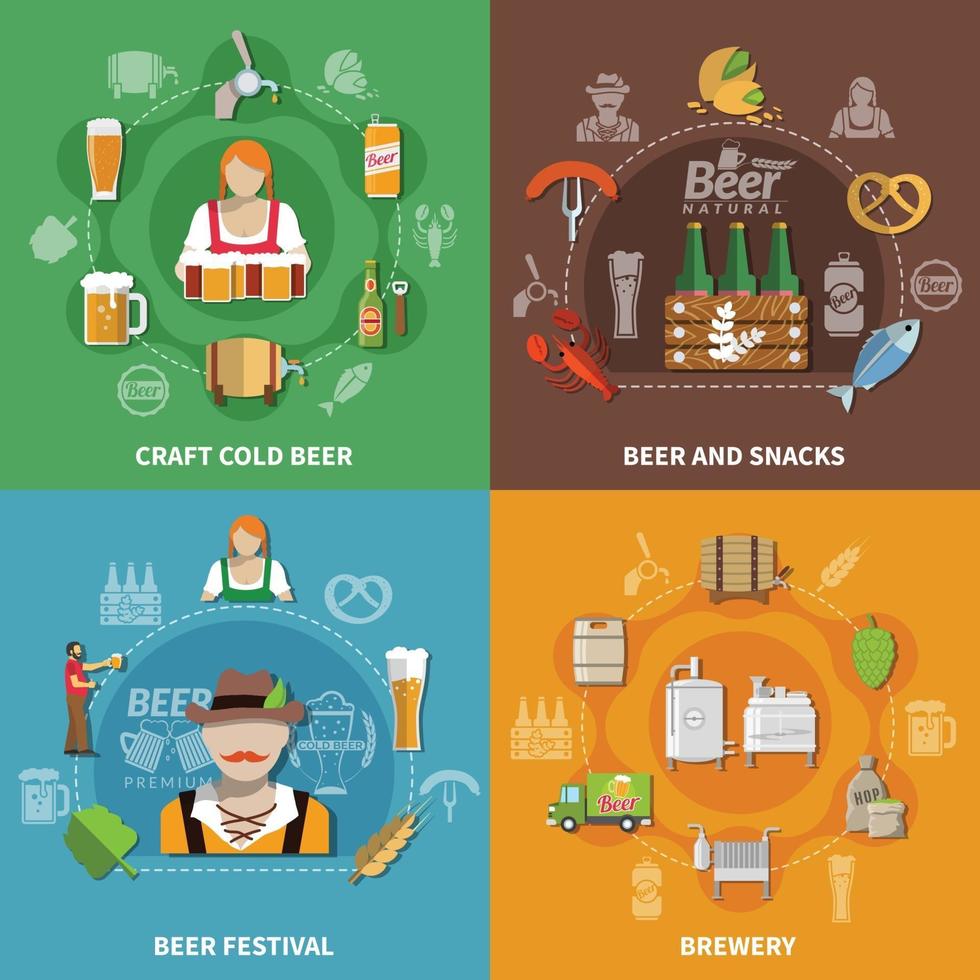 Beer Flat 2x2 Set Vector Illustration