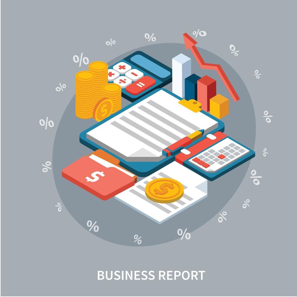 Annual Report Isometric Composition Vector Illustration
