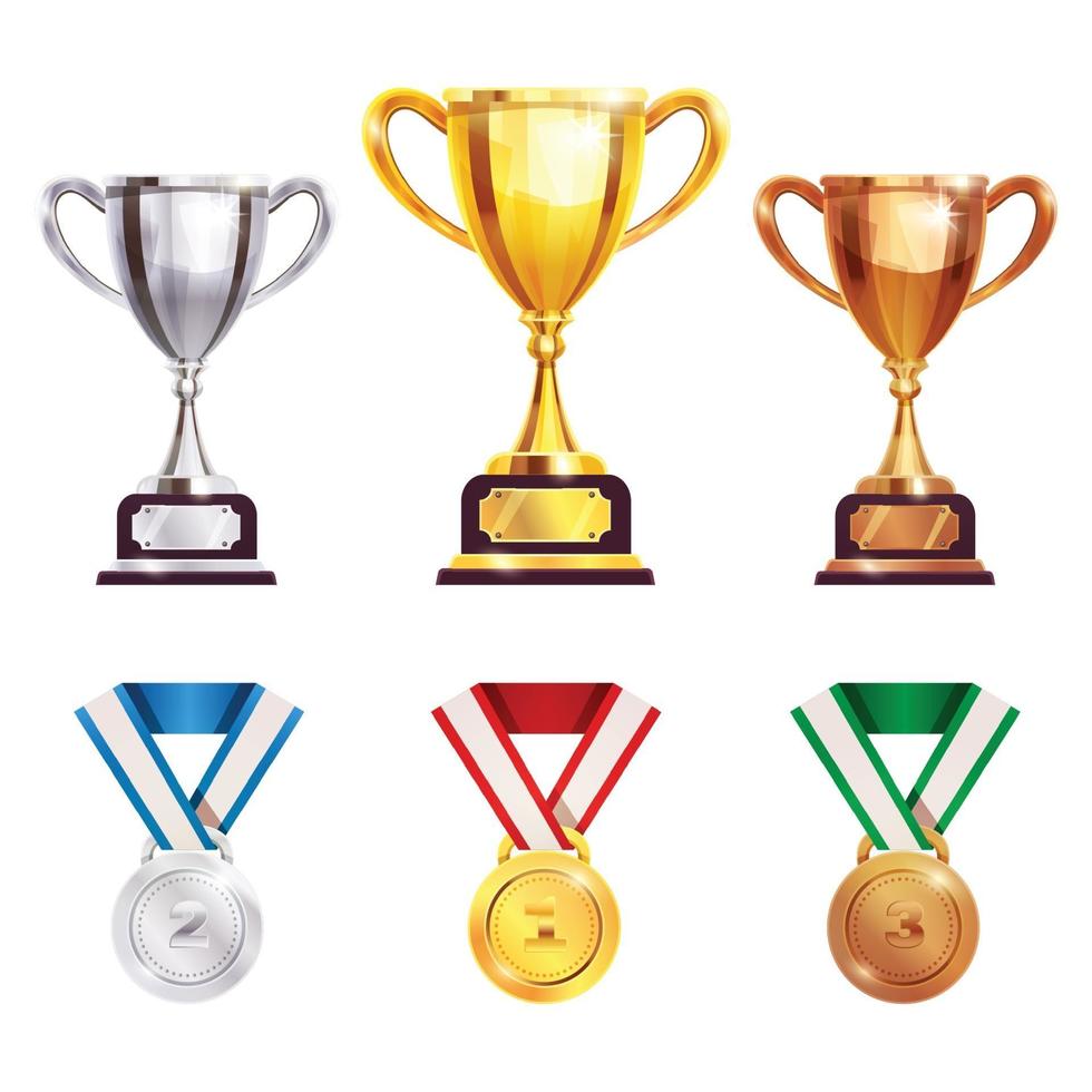 Award Trophy Medal Realistic Set Vector Illustration