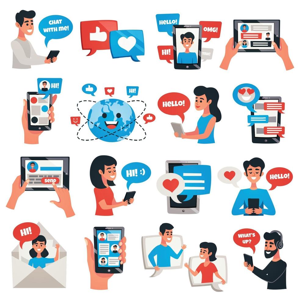Electronic Communication Devices Icons Set Vector Illustration
