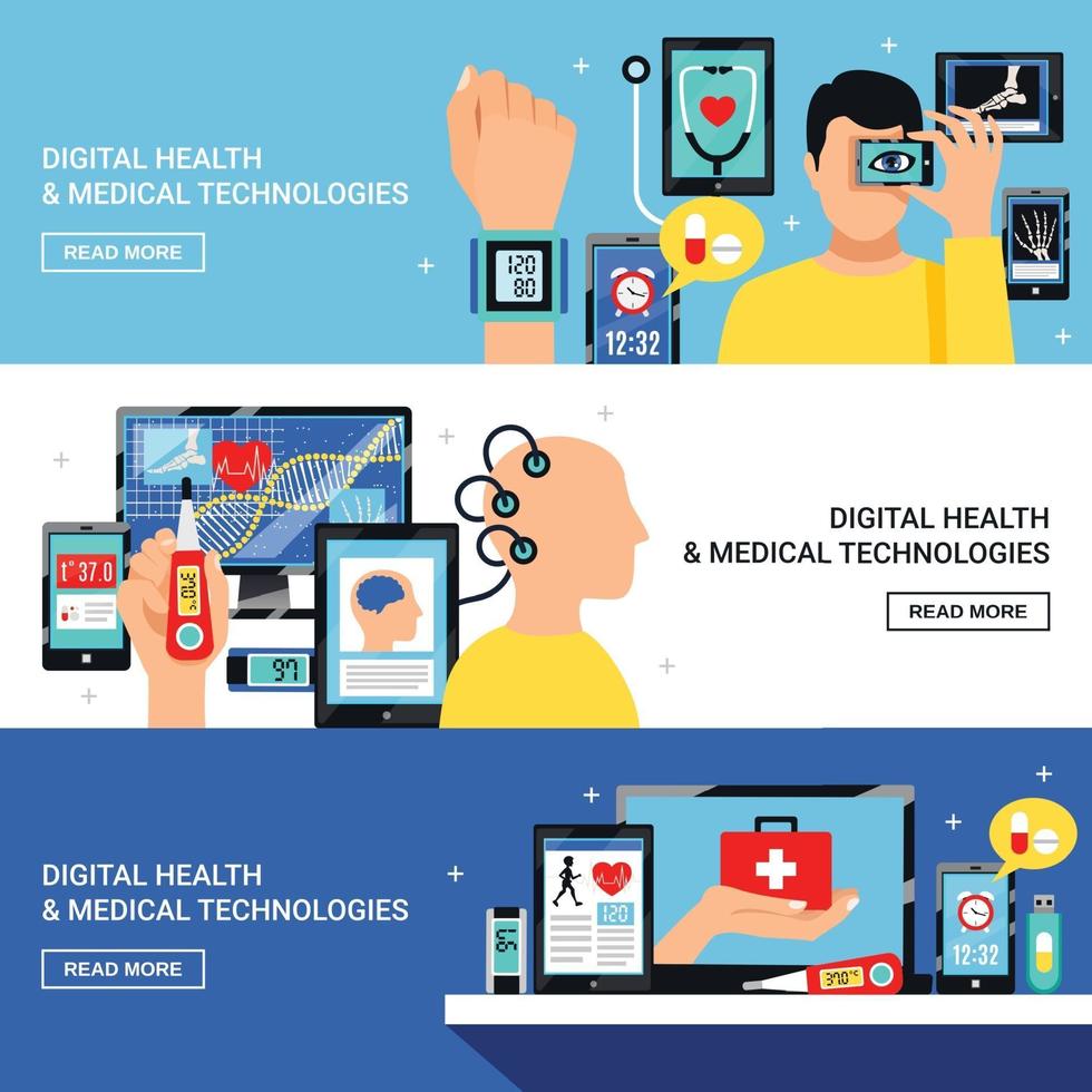 Digital Health Flat Banners Set Vector Illustration