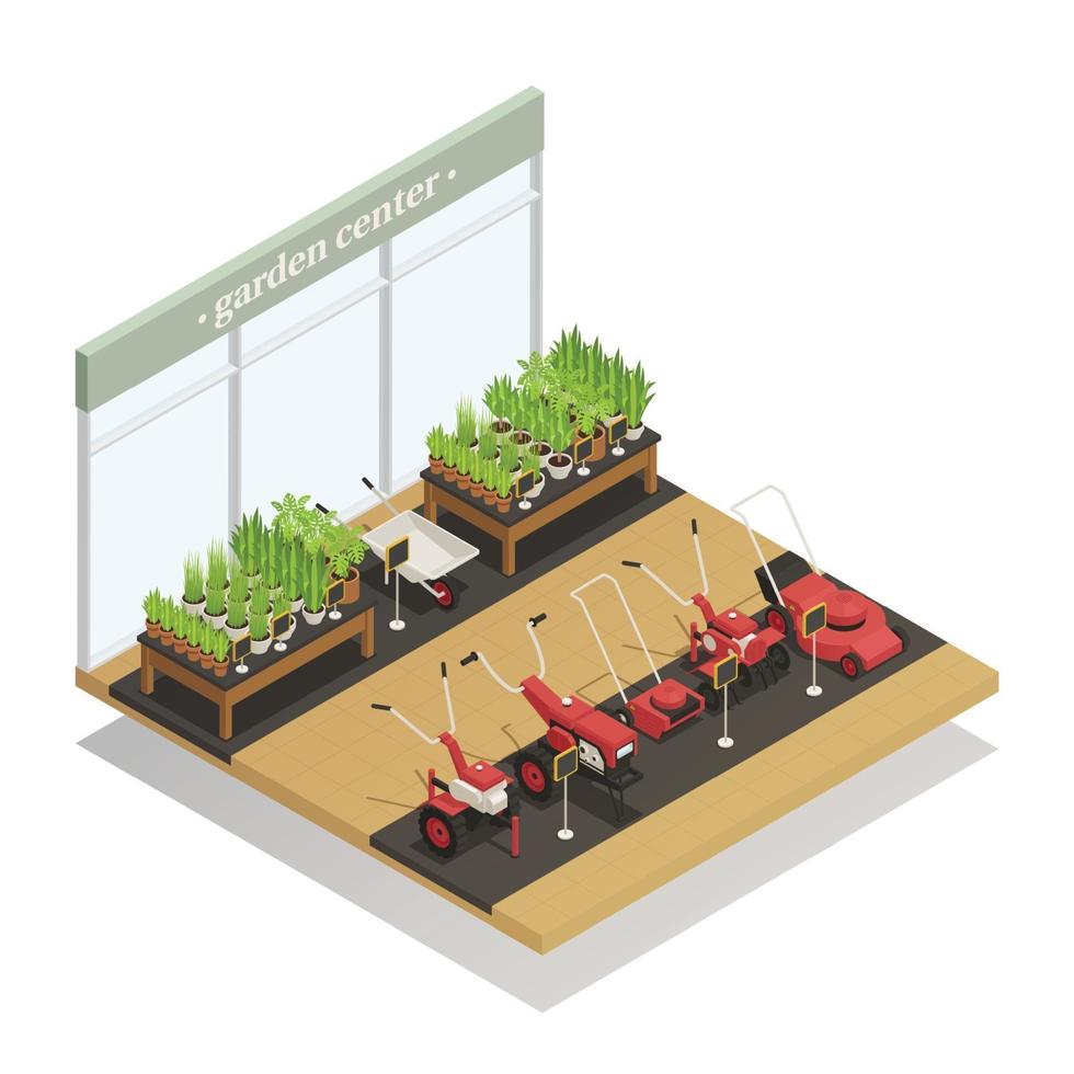 Garden Center Equipment Sale Isometric Composition Vector Illustration