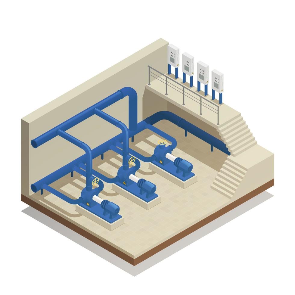 Ilustración de vector de composición isométrica de sistema de limpieza de agua