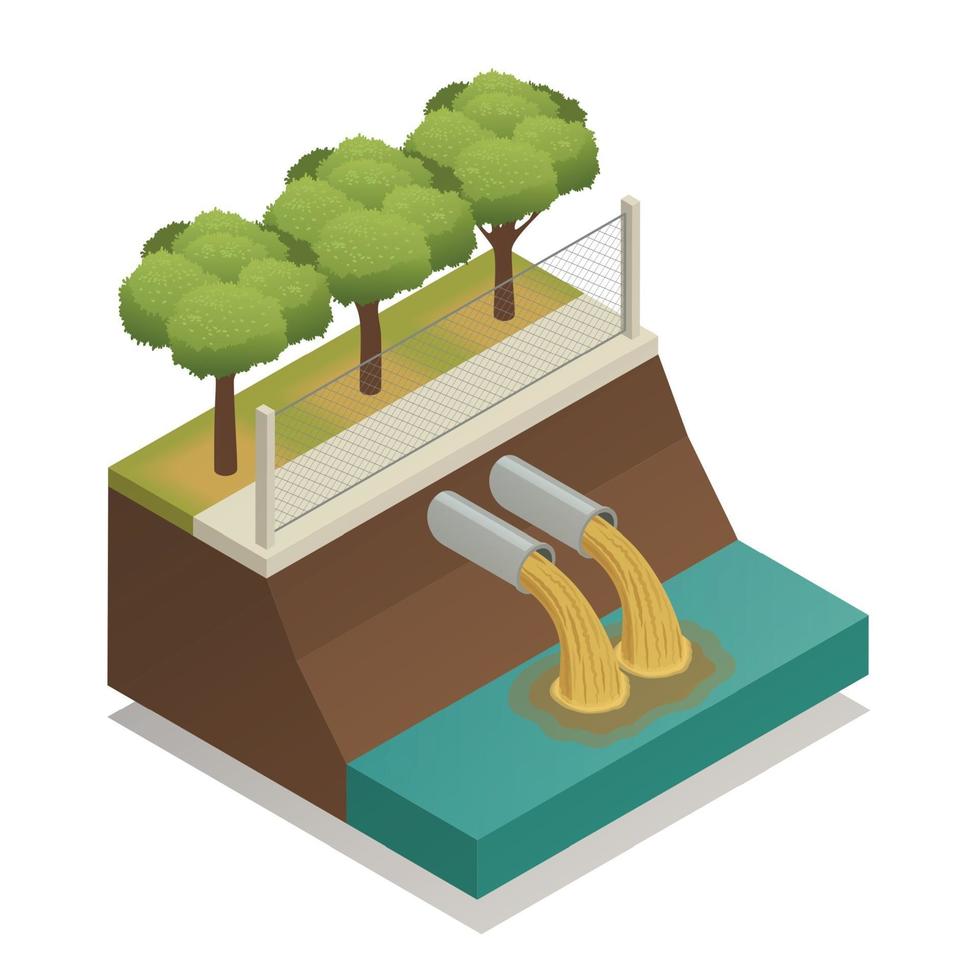 Wastewater Treatment Ecological Isometric Composition Vector Illustration