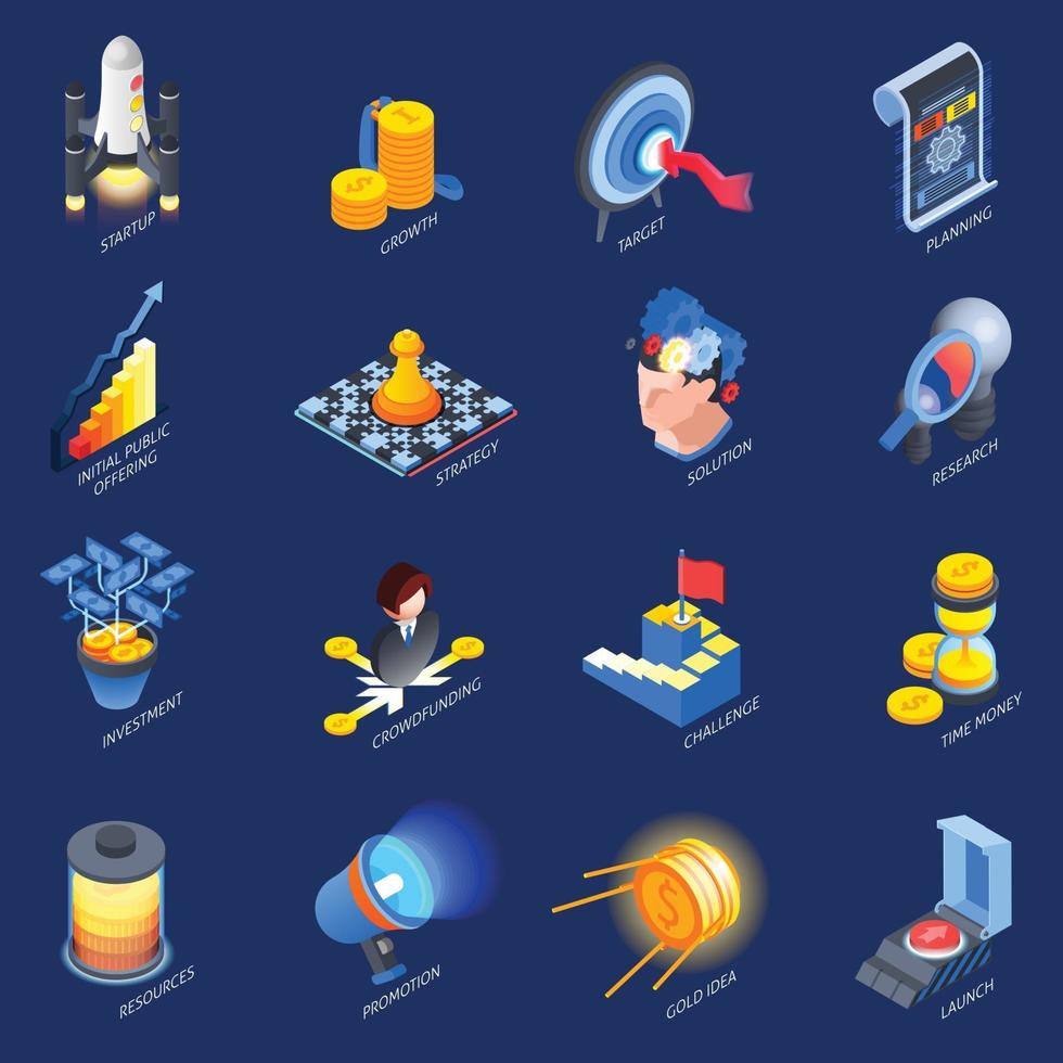 Startup Entrepreneurship Isometric Icons Set Vector Illustration