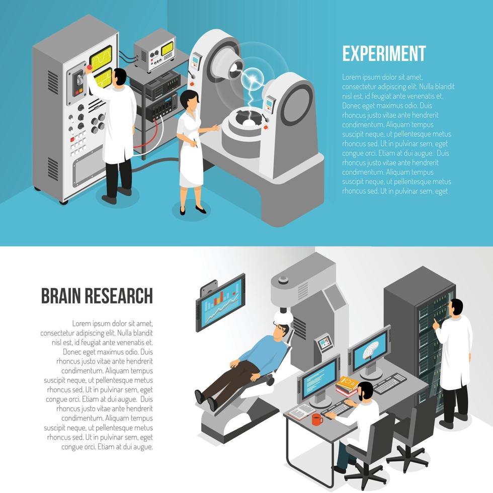 Brain Research Banners Set Vector Illustration