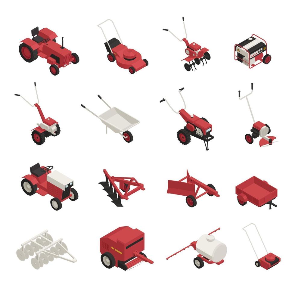 Farm Garden Machinery Icons Set Vector Illustration