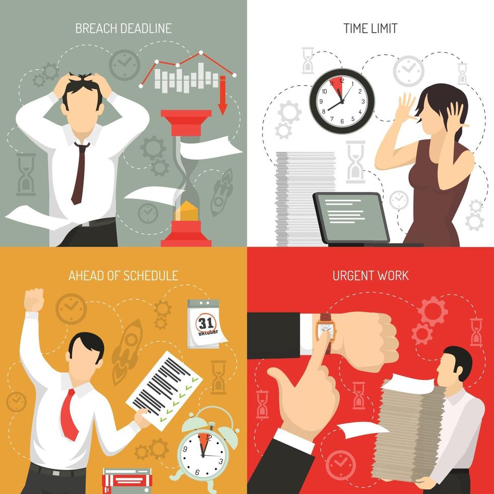 Deadline 4 Flat Icons Concept Vector Illustration