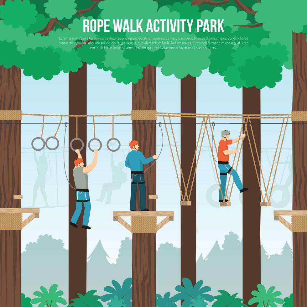 Rope Walk Park Flat Poster Vector Illustration