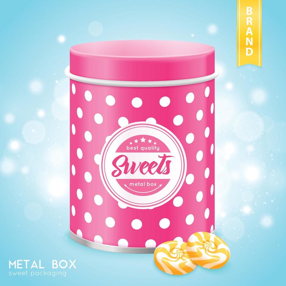 Realistic Metal Box For Sweets Vector Illustration