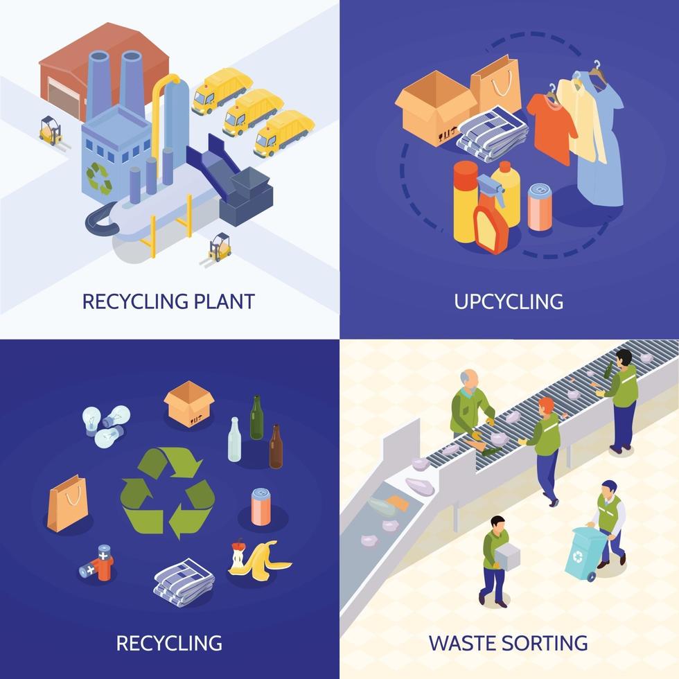 Garbage Recycling Isometric Design Concept Vector Illustration
