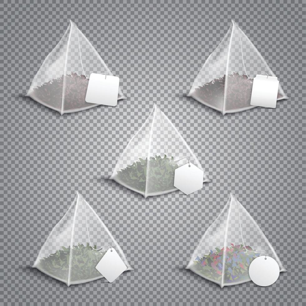 Ilustración de vector realista de bolsas de té de pirámide