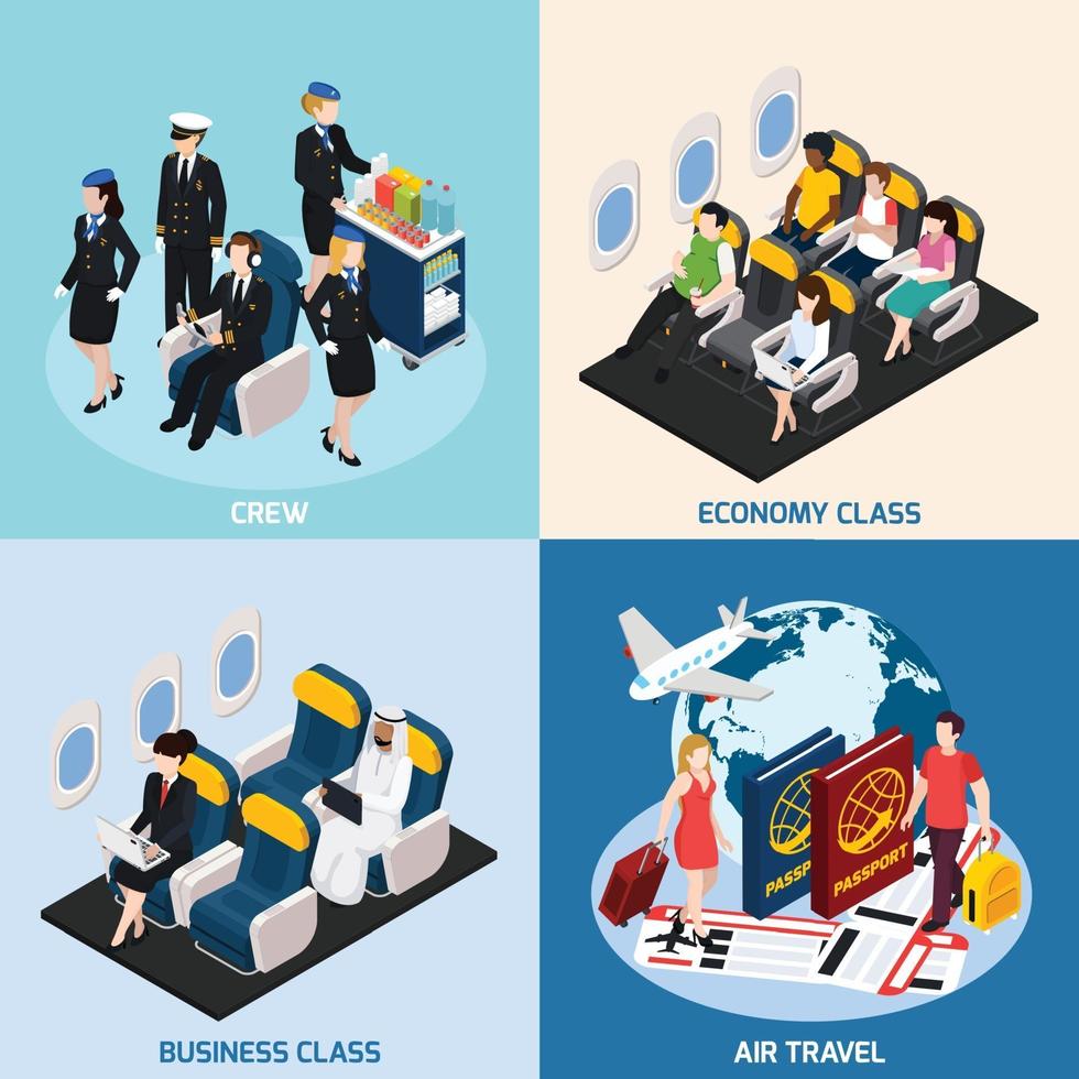 Airplane Passengers Concept Icons Set Vector Illustration