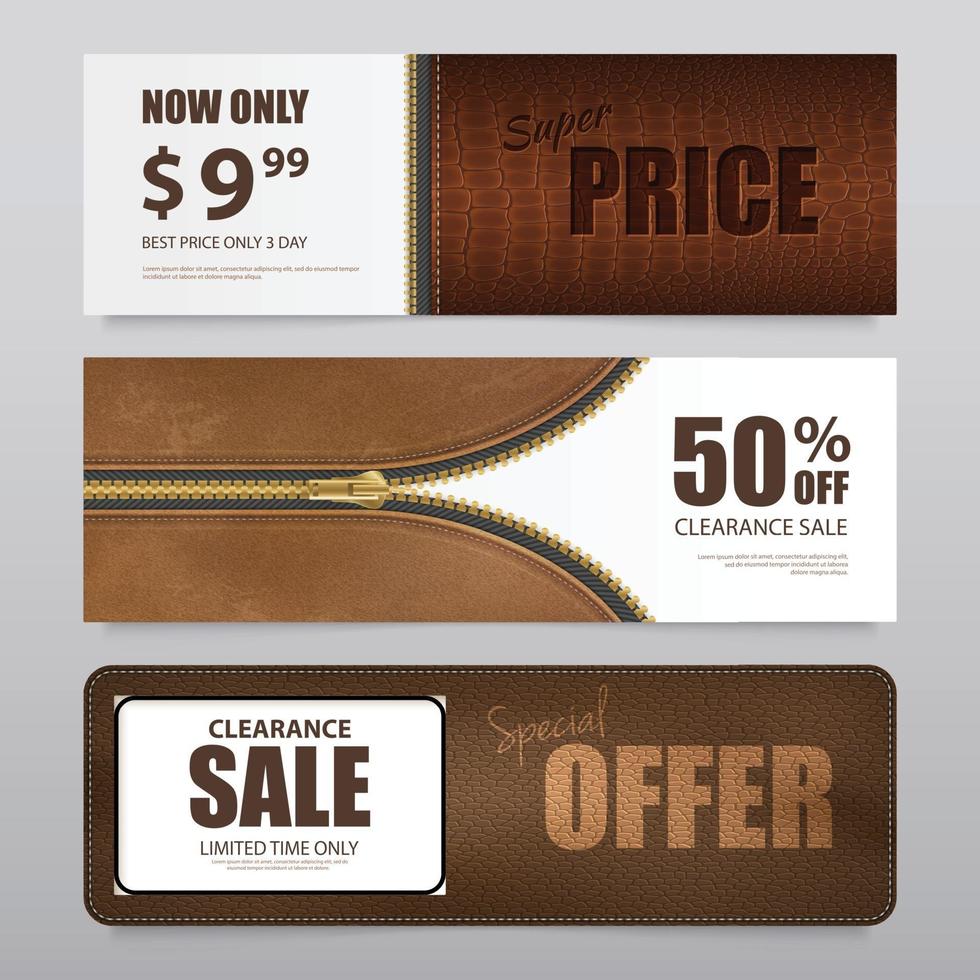 Realistic Leather Texture Sale Banners Vector Illustration