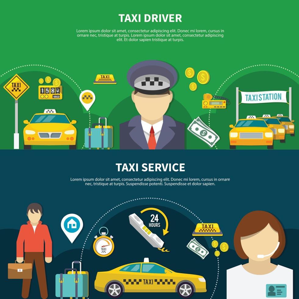 Colección de banners de servicio de taxi. vector