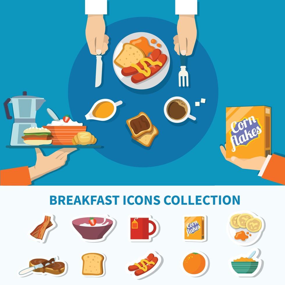 Flat Breakfast Icons Collection Vector Illustration