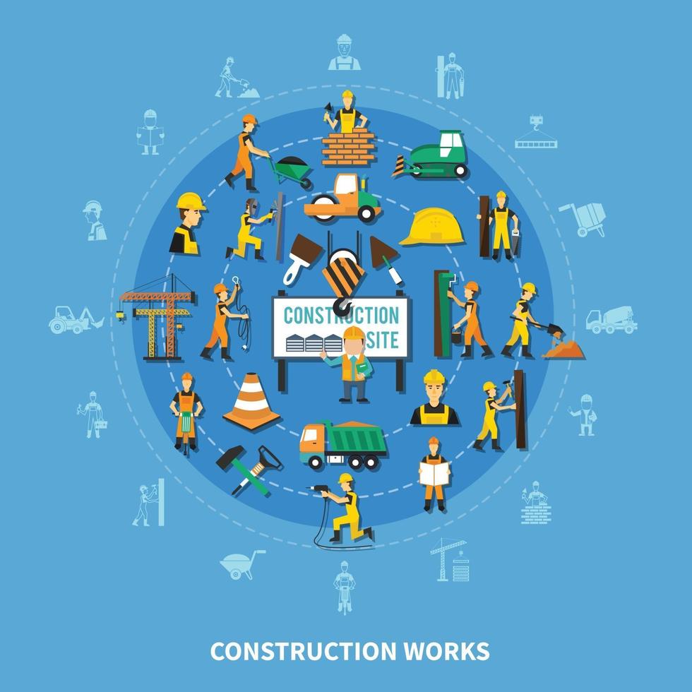 Ilustración de vector de composición coloreada de trabajador de construcción