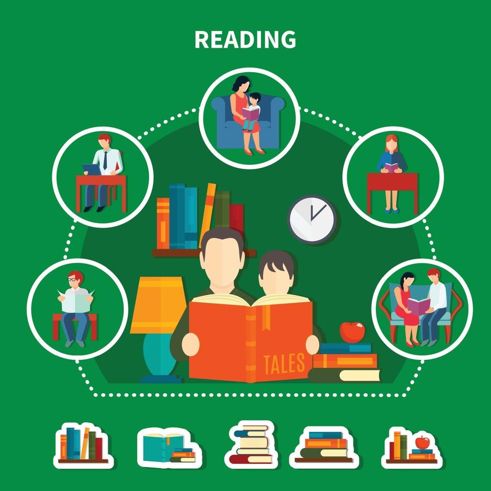 People Reading Literature Composition vector