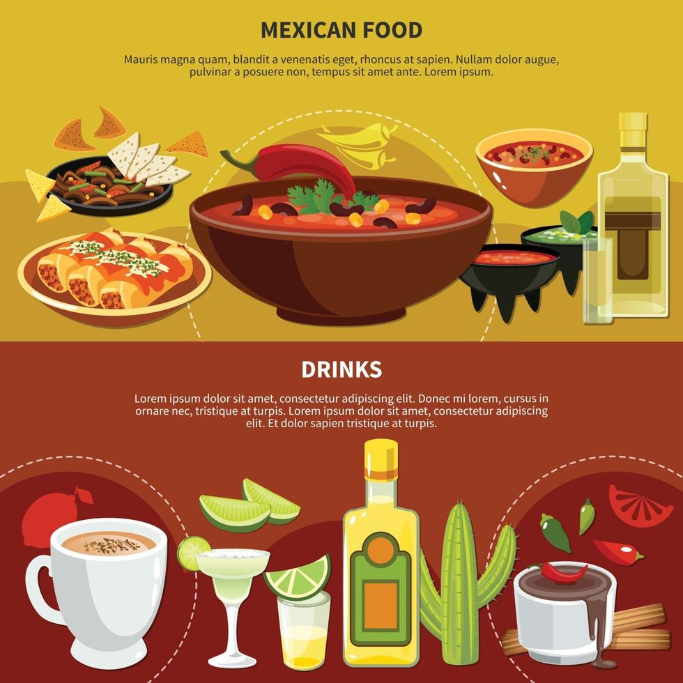 Mexican Food And Drinks Banners Vector Illustration