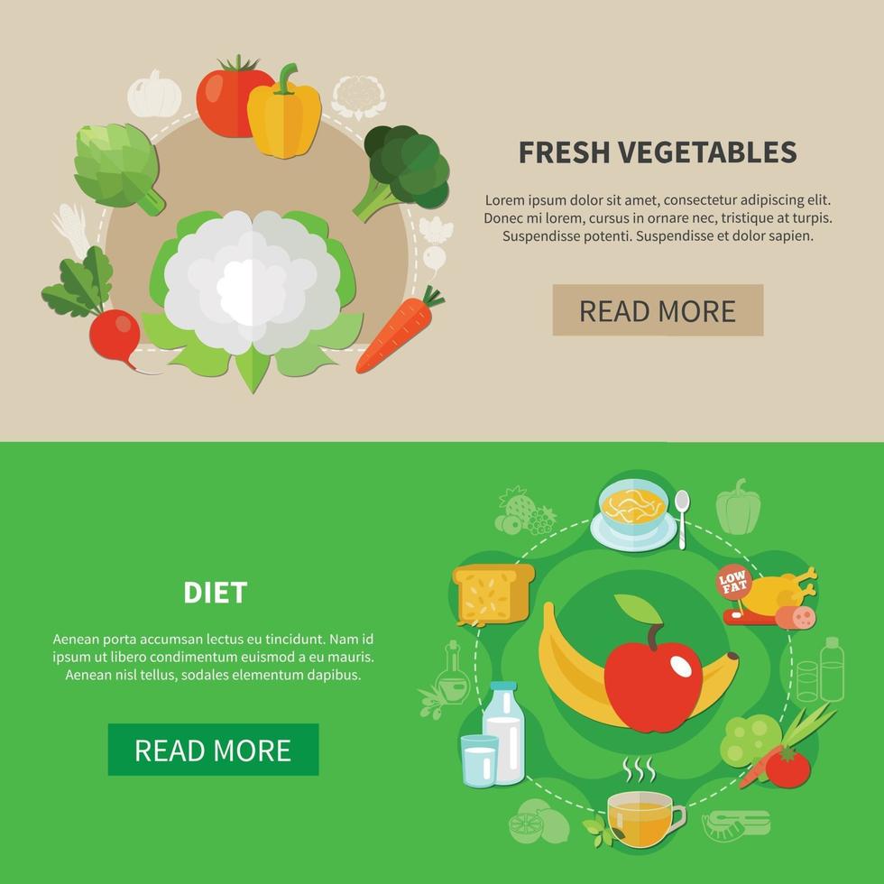 Ilustración de vector de conjunto de banner de alimentación saludable