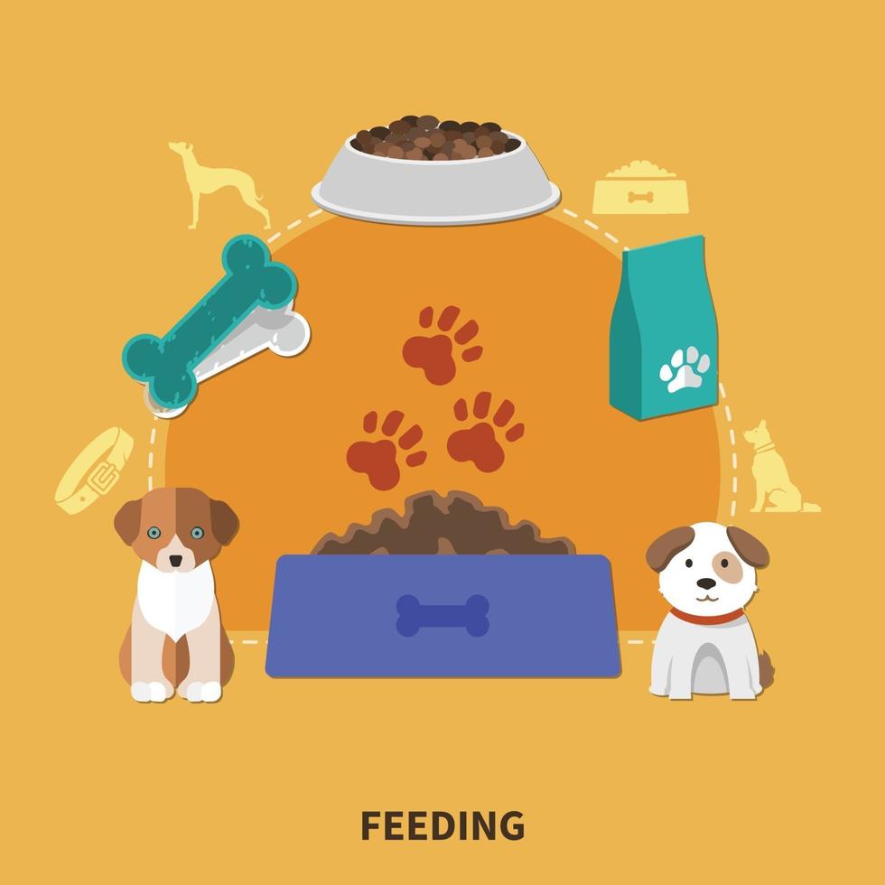 Puppy Feeding Flat Composition vector