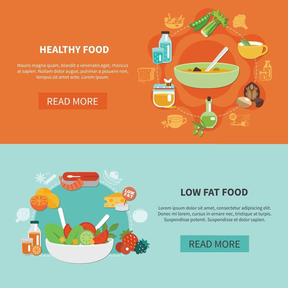 Two Healthy Eating Banner Set Vector Illustration