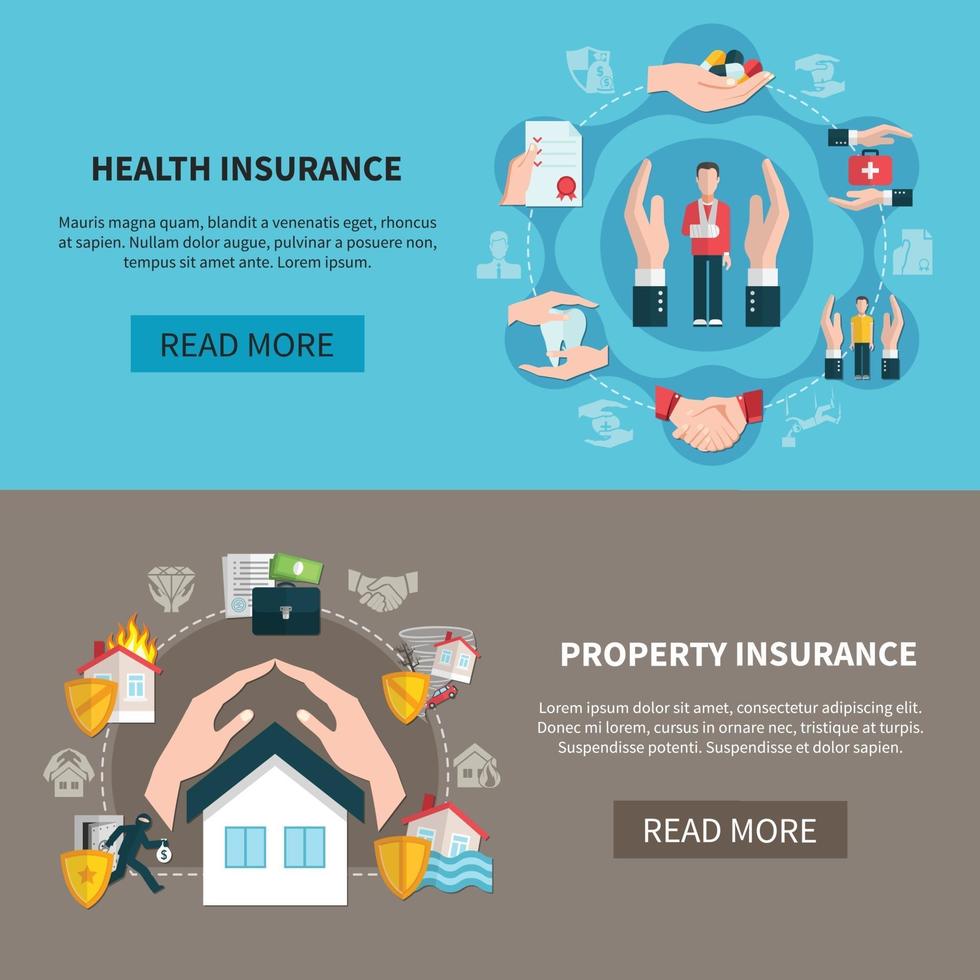 Banners de atención médica de propiedad de seguros vector