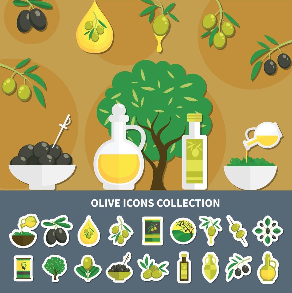 Olives Icons Collection Vector Illustration