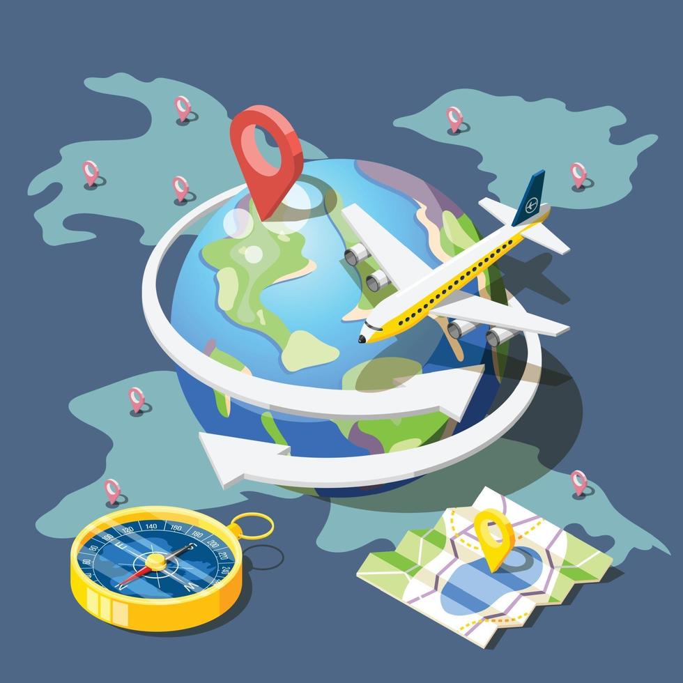 Planning Traveling Isometric Composition Vector Illustration