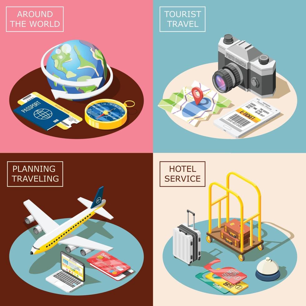 Travel 2x2 Isometric Design Concept Vector Illustration