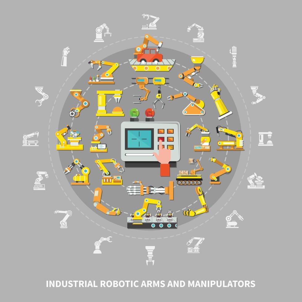 Robotic Arm Industrial Composition Vector Illustration