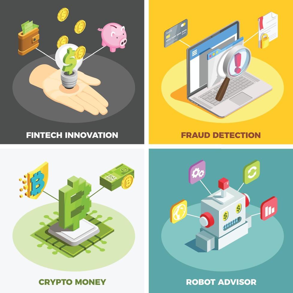 Financial Technology 2x2 Design Concept Vector Illustration