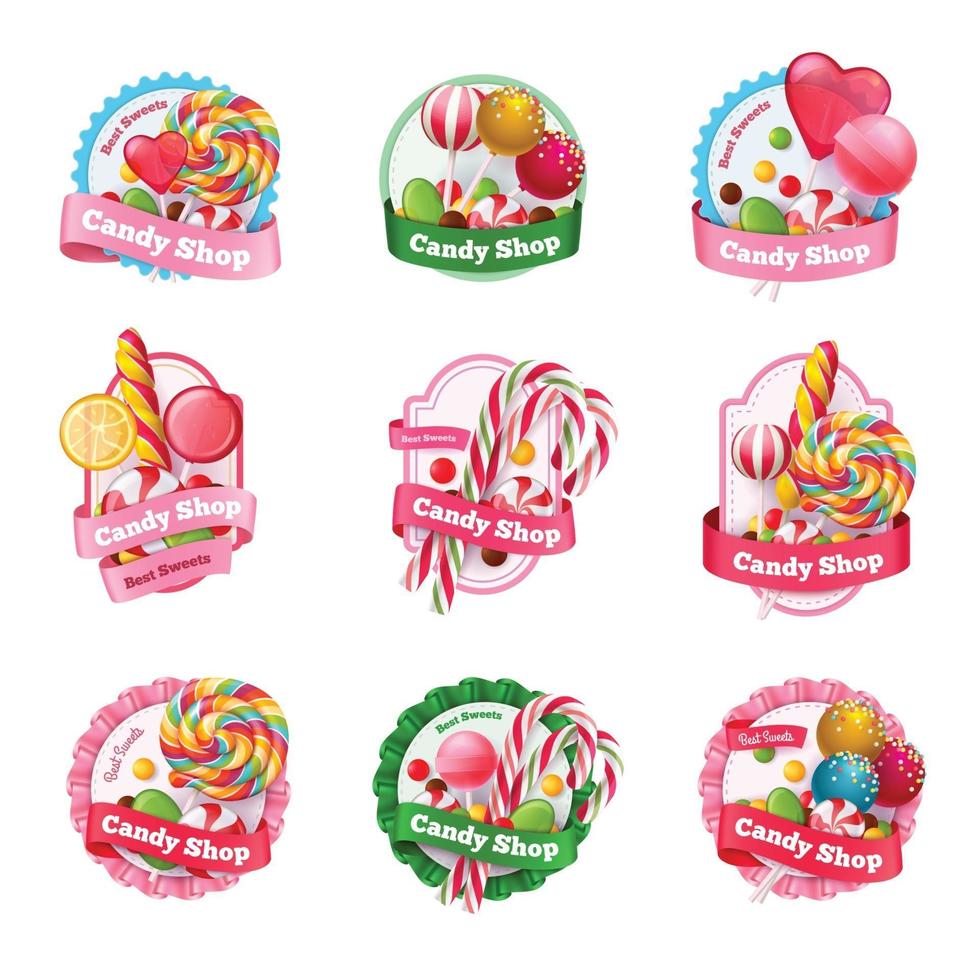 Candy Shop Emblems Set Vector Illustration