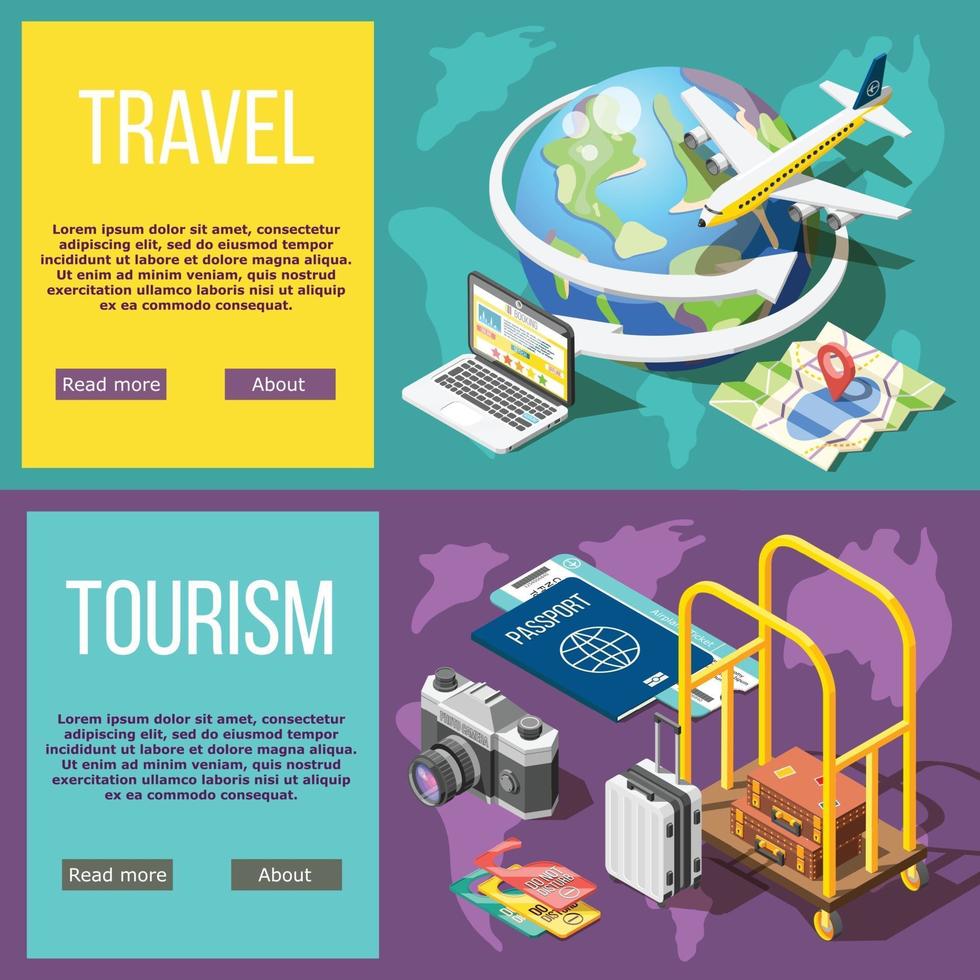 Ilustración de vector de banners horizontales de viajes y turismo