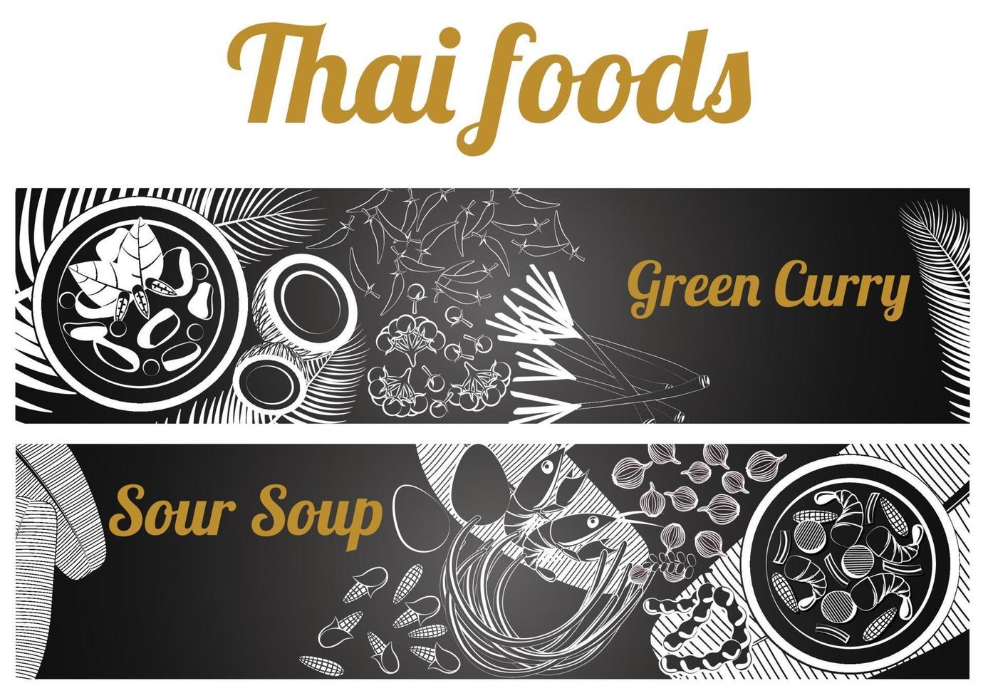 Thai Food banner massaman and Phad thai vector