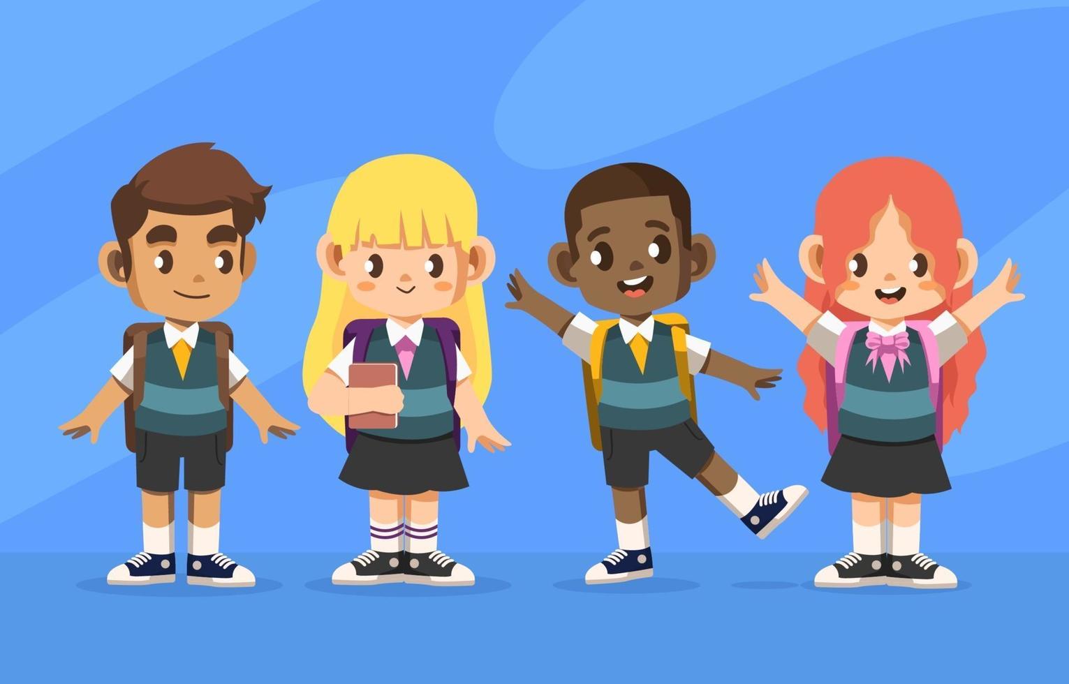 Ready To School With Four Cute Friends vector