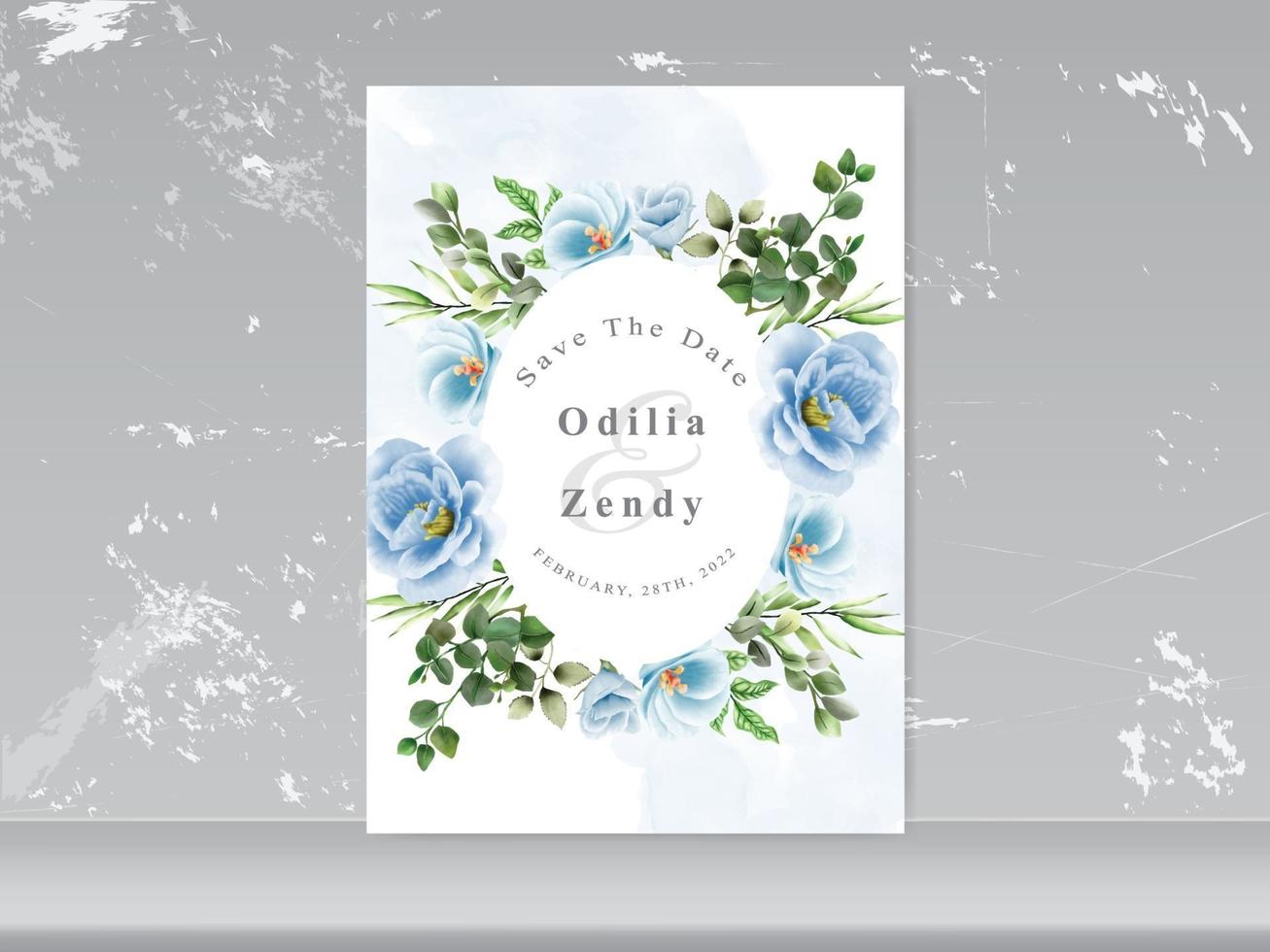 wedding card set blue floral and bird vector