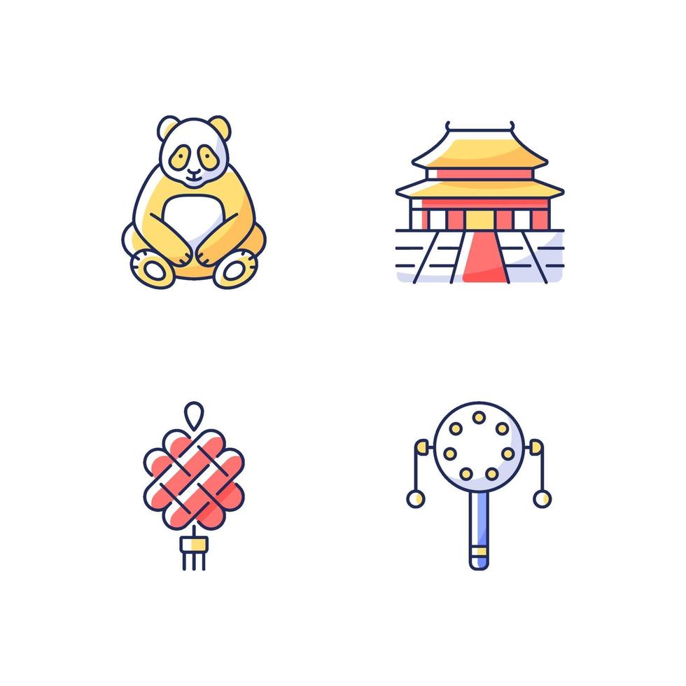 Chinese culture RGB color icons set vector