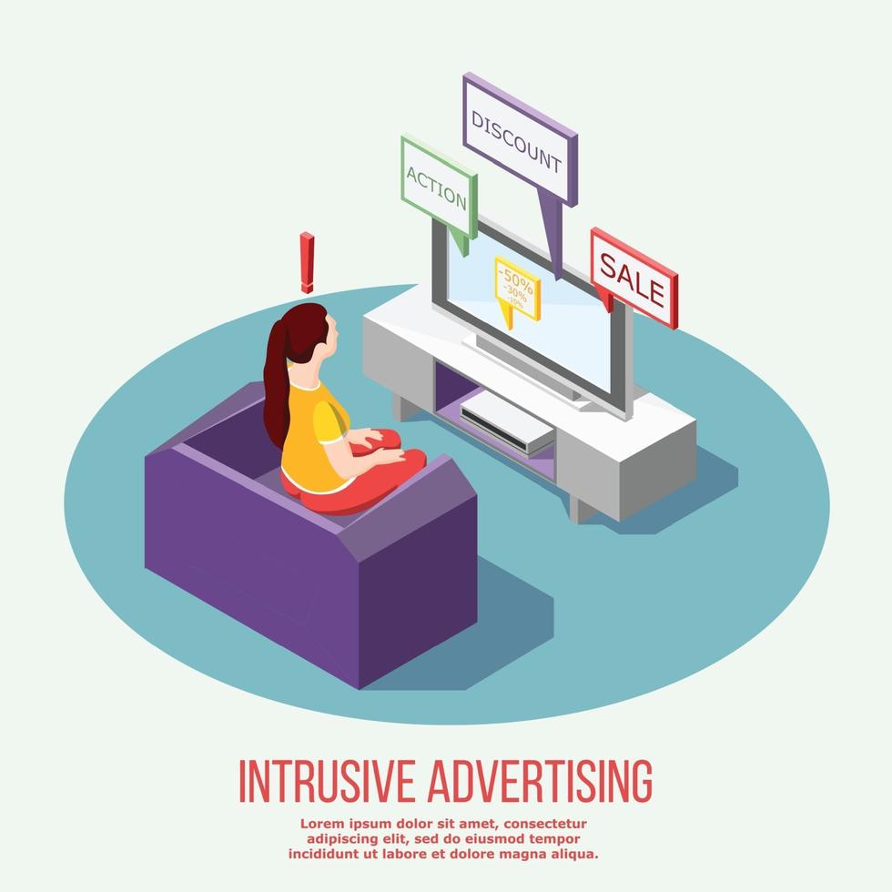 TV Intrusive Advertisement Isometric Composition Vector Illustration