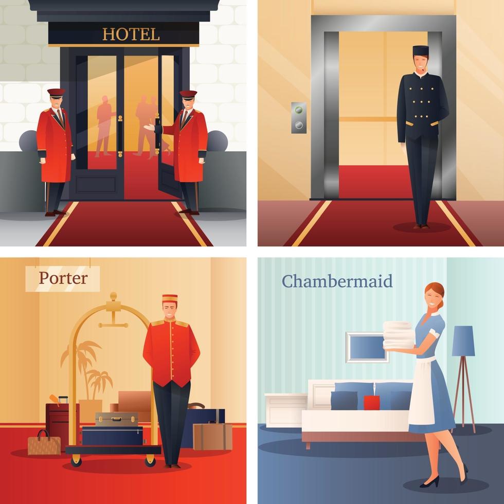 Ilustración de vector de concepto de diseño de personal de hotel