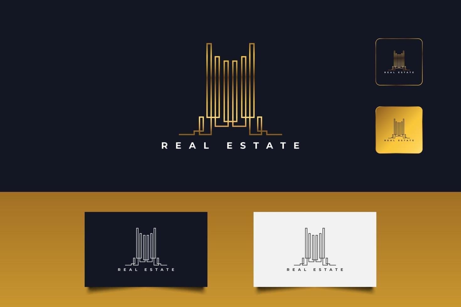 Gold Real Estate Logo with Line Style. Construction, Architecture or Building Logo Design Template vector