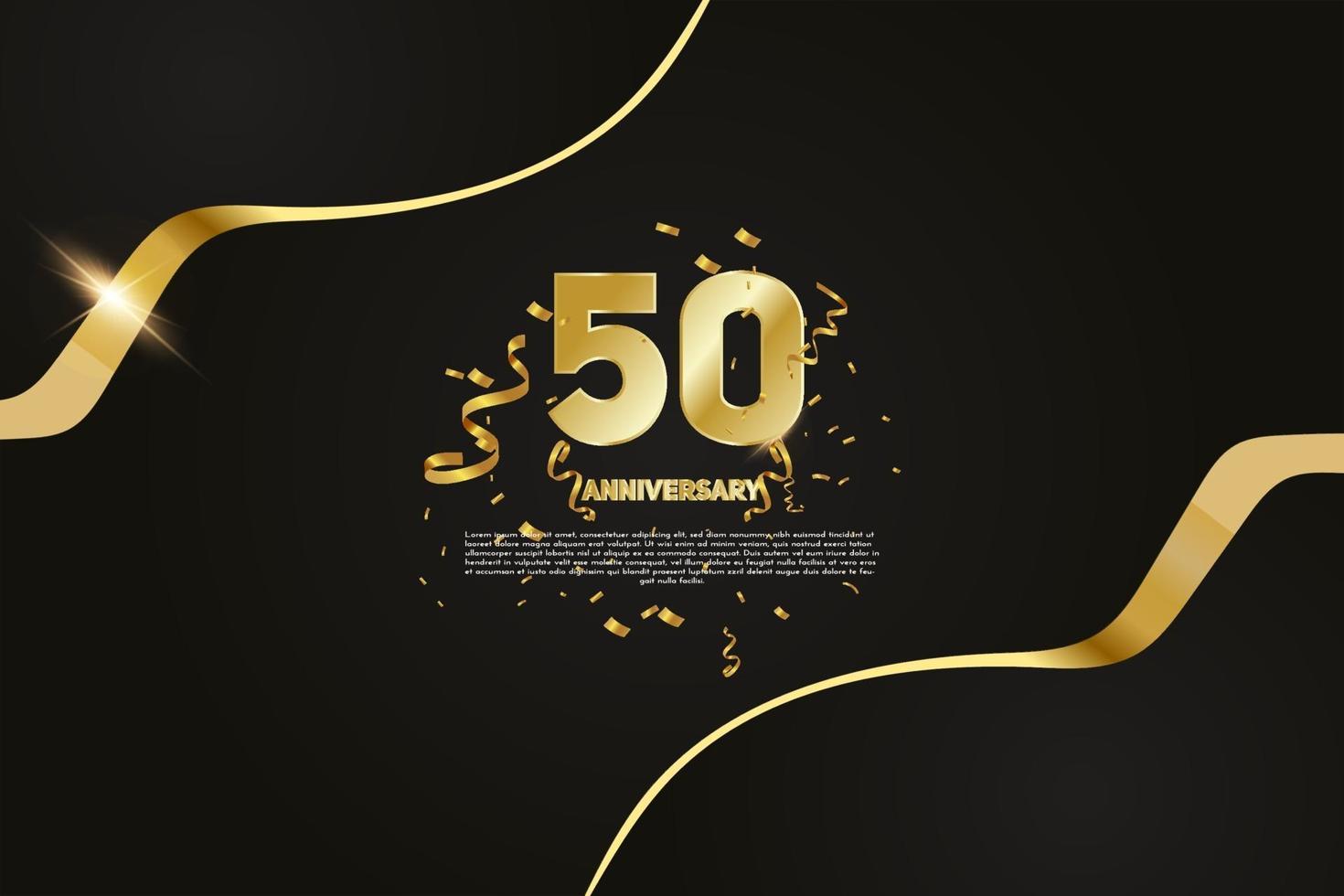 Celebración del aniversario de 50 años dorado número 10 con confeti brillante vector