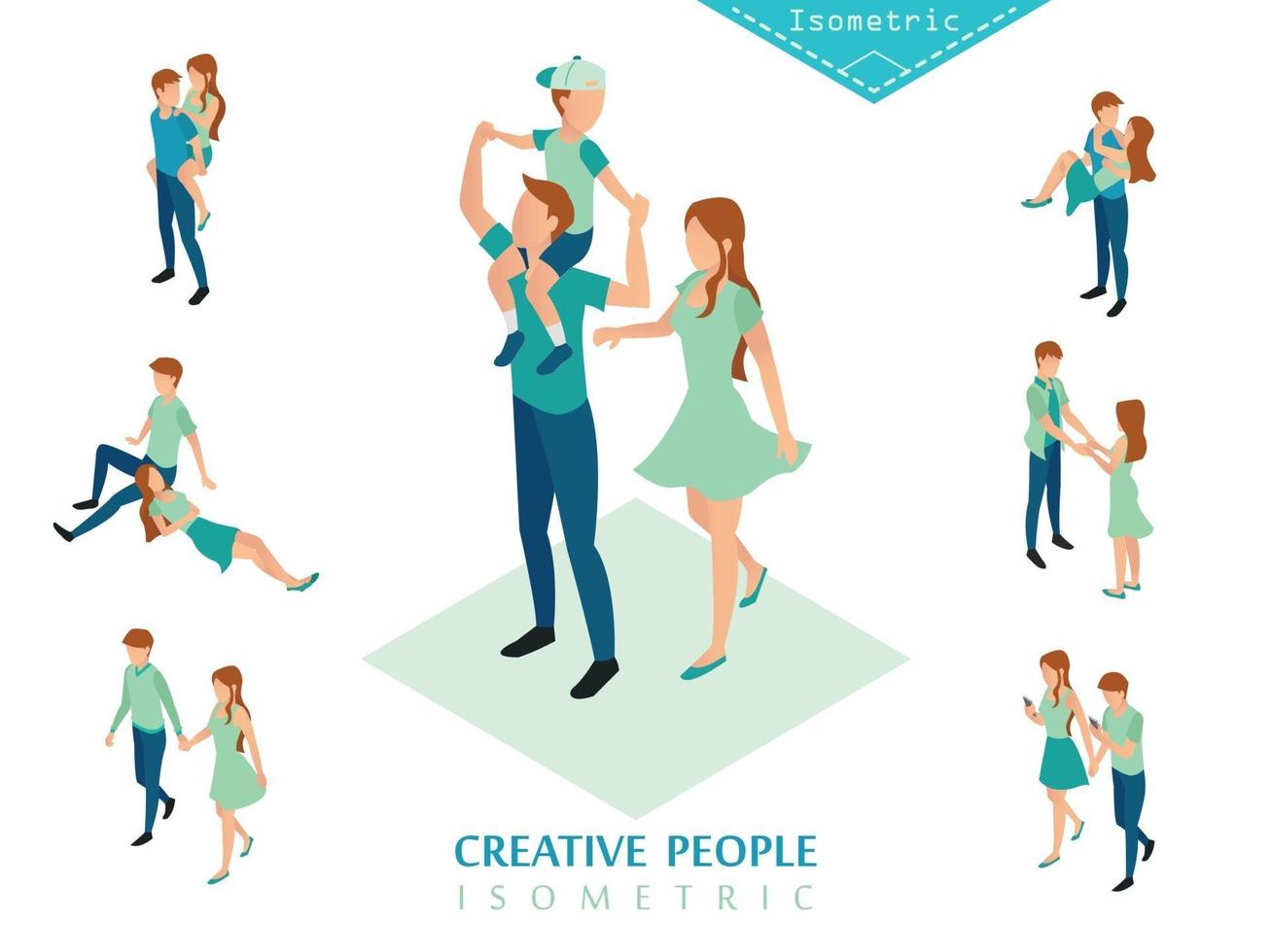 isometric people family set A vector