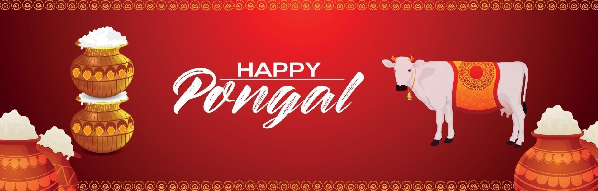 Happy pongal wishes greeting card and banner vector