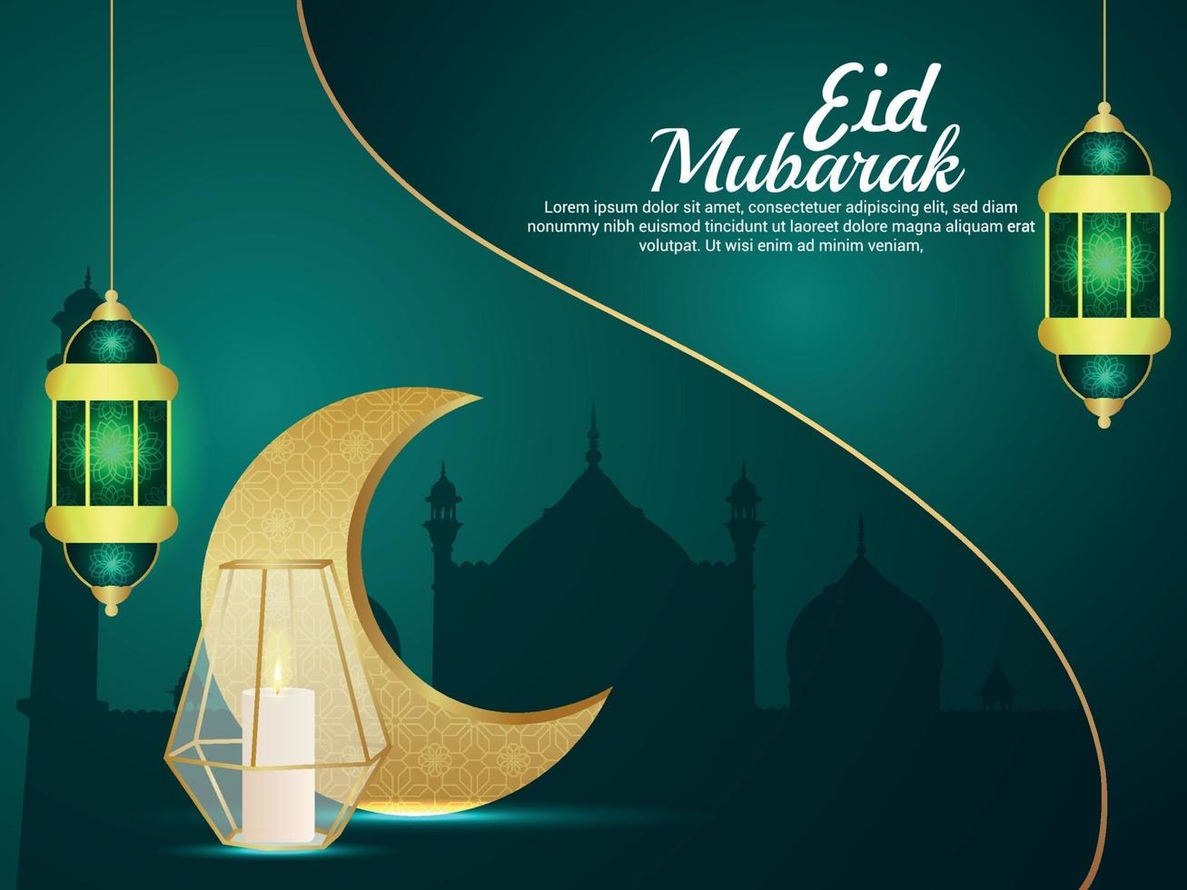 Eid mubarak invitation greeting card with vector illustration